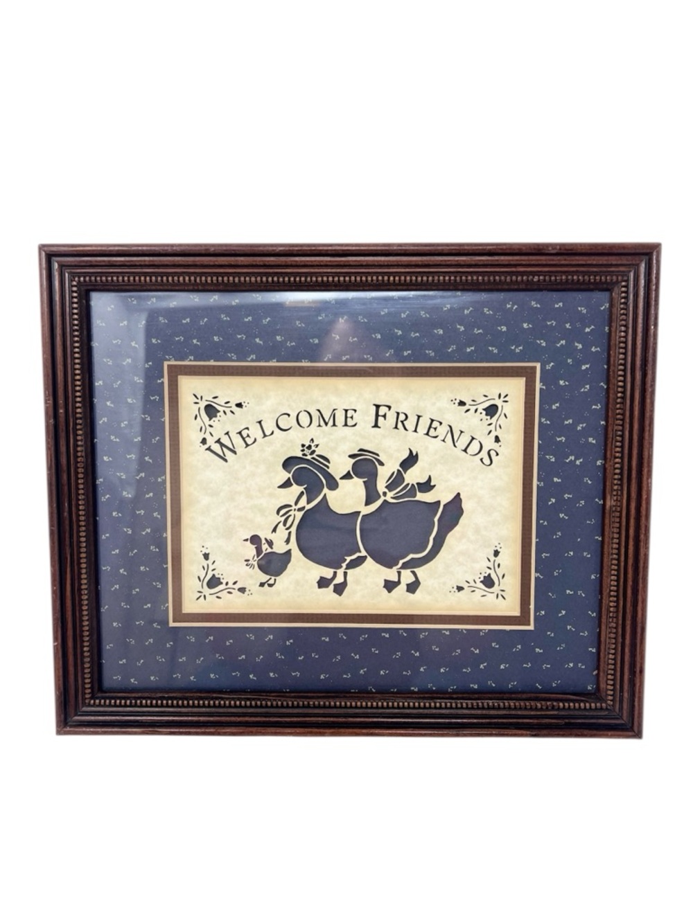 Vintage 'Welcome Friends' Cut Paper Duck Silhouettes Framed Art
